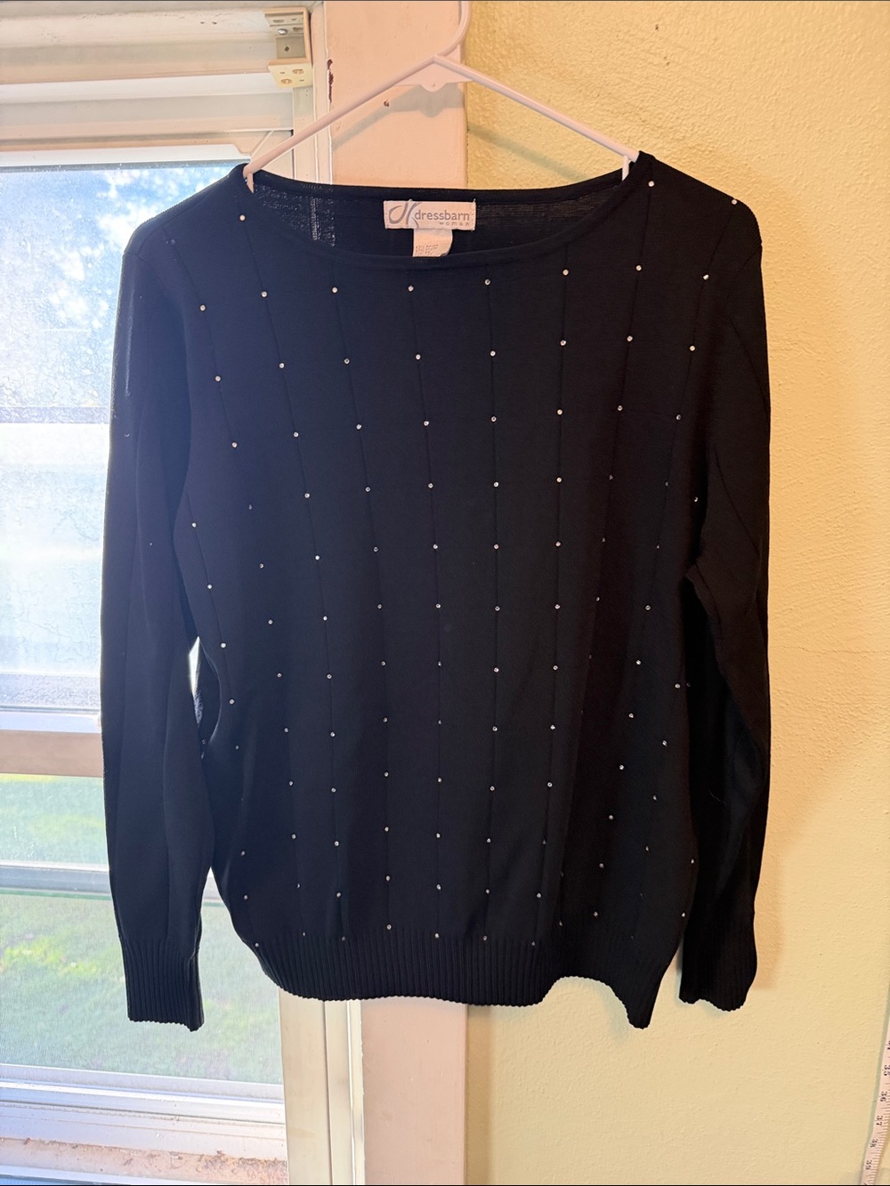dressbarn Black Crew Sweater with crystal Stud Grid